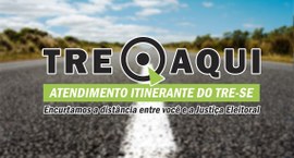 Imagem com uma estrada ao fundo e o logotipo do projeto "TRE Aqui", do Tribunal Regional Eleitor...