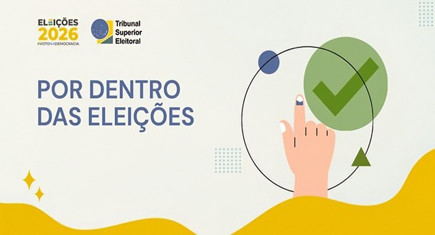Audiodescrição: Imagem com fundo claro e detalhes em amarelo e azul. À esquerda, aparecem os log...