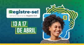 Card com fundo em tons de verde e azul. À esquerda, em destaque, o texto “Registre-se! Semana Na...