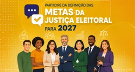 Ilustração em fundo amarelo mostra um grupo de pessoas diversas, homens e mulheres, em trajes pr...