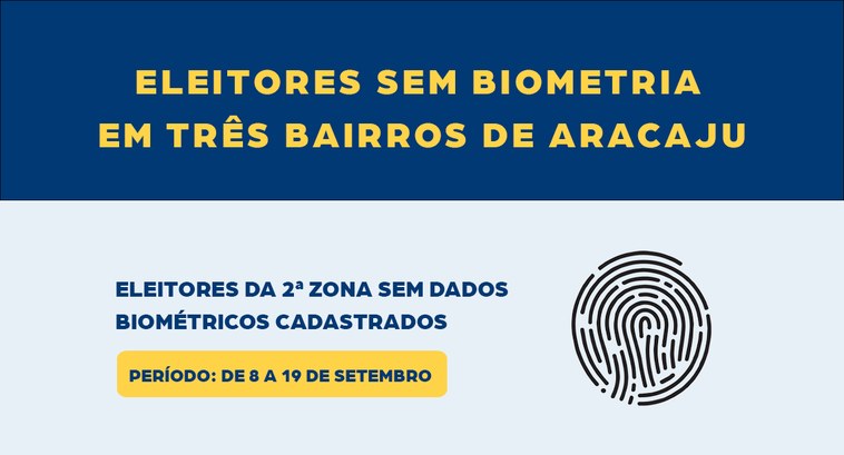 Inicia hoje (8/09) a convocação de eleitores sem biometria em três bairros de Aracaju A primeira etapa do chamamento é para os moradores dos bairros América, Grageru e Luzia, que pre...
